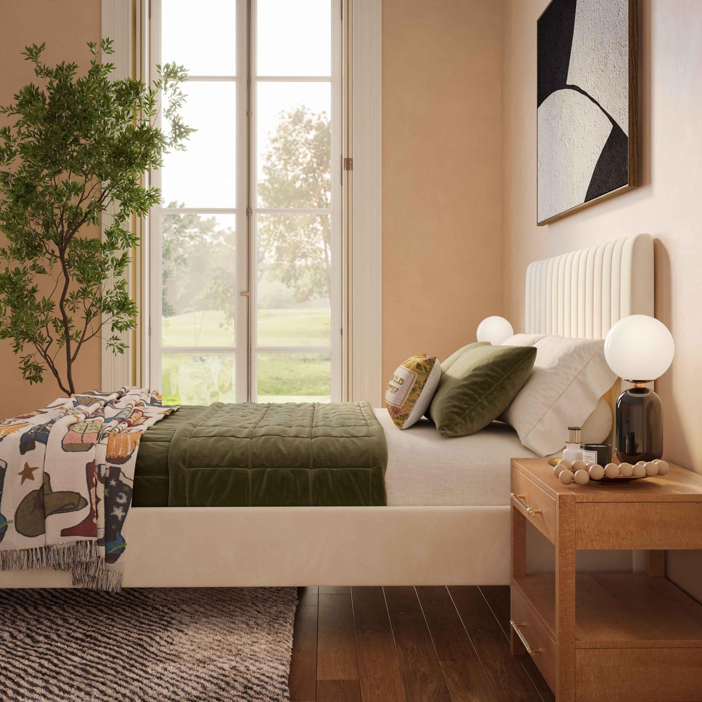 Tov Furniture Angela Velvet Bed in Full (Cream)