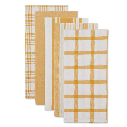 DII Assorted Woven, Kitchen Dishtowel Set, 18x28, Honey Gold, 5 Piece