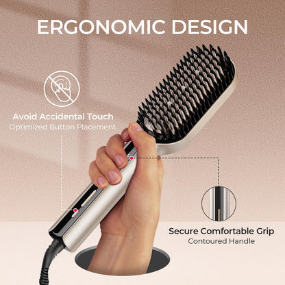 TYMO Hair Straightener Brush - Upgraded Ionic Plus Straightening Brush with Dense Bristles, 16 Temps, Dual Voltage | Ceramic Hot Comb for Women | Flat Iron for Thick Curly Hair, Black