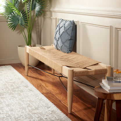 SAFAVIEH Home Collection Arcana Tropical Natural Jute Rope Sungkai Solid Wood Bench (Fully Assembled)