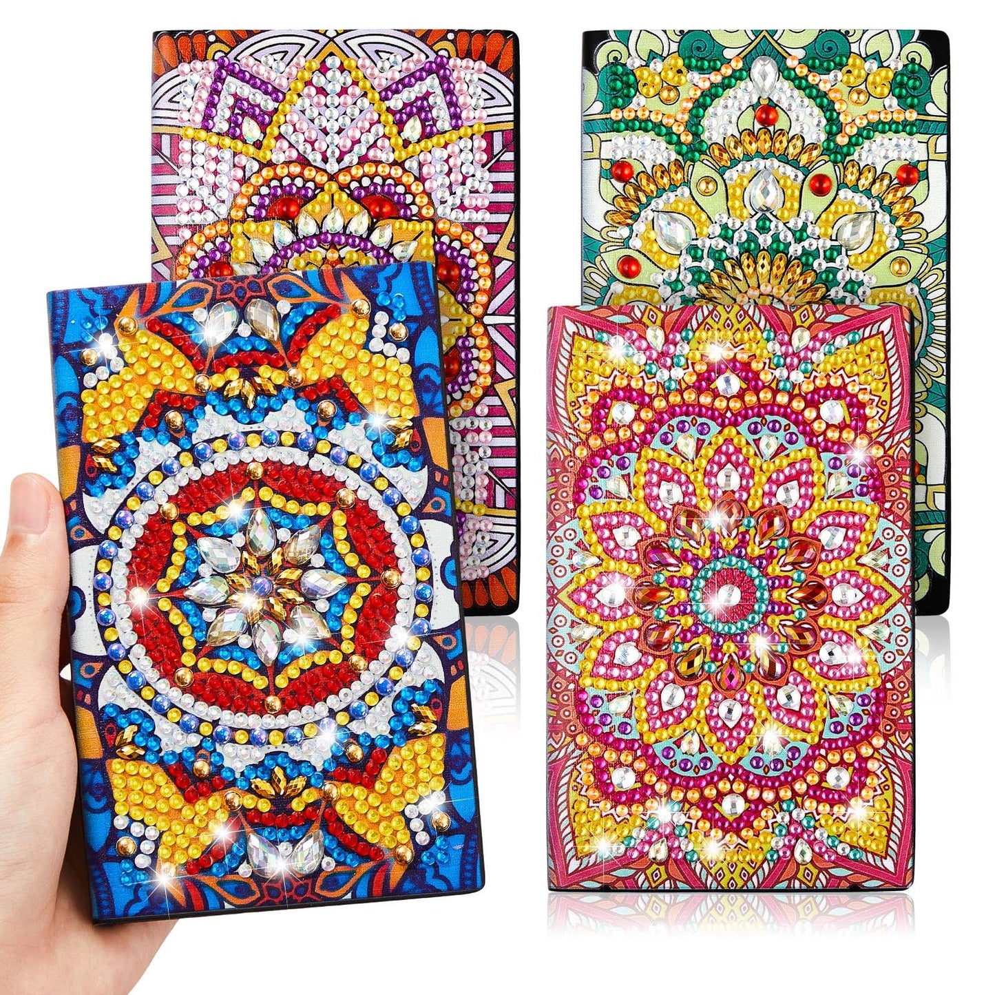 Patelai 4 Pcs Diamond Mandala Flower Notebook Kits 3 x 5 in DIY Mandala Cover Notebook Crystal Journal Sketchbook Notepad for Men Women Birthday Crafts Gift Drawing Painting