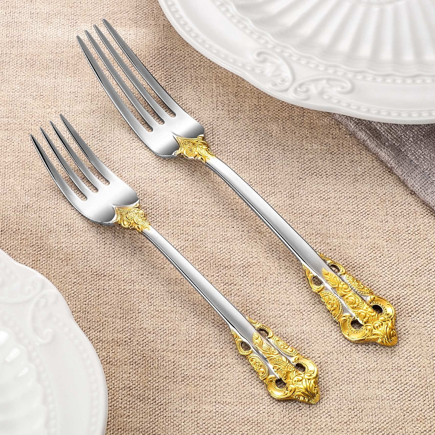 KEAWELL Luxury 20 Pieces 18/10 Stainless Steel Flatware set, Service for 4, silver plated with gold accents, Fine Silverware set and Dishwasher Safe (Gold Accent)