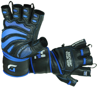Elite Leather Gym Gloves with Built in 2" Wide Wrist Wraps Grip & Design for Weightlifting Power Lifting Bodybuilding & Strength Training Workout Exercises