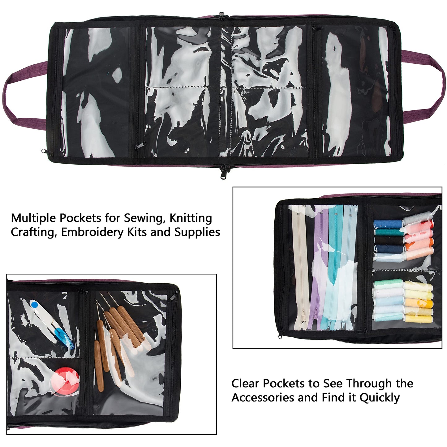 PACMAXI Sewing Accessories Storage Bag, Knitting, Craft Tools and Accessories Organizer, Roomy Carrying Bag for Sewing Tools and Accessories(Purple)