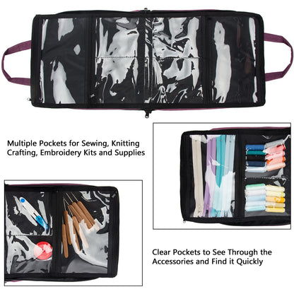 PACMAXI Sewing Accessories Storage Bag, Knitting, Craft Tools and Accessories Organizer, Roomy Carrying Bag for Sewing Tools and Accessories(Purple)