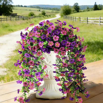 Senjie Artificial Hanging Flowers for Outdoor Spring Decor, 2 pcs UV Resistant Fake Silk Faux Flowers Plants for Outside Porch Patio Balcony Planters