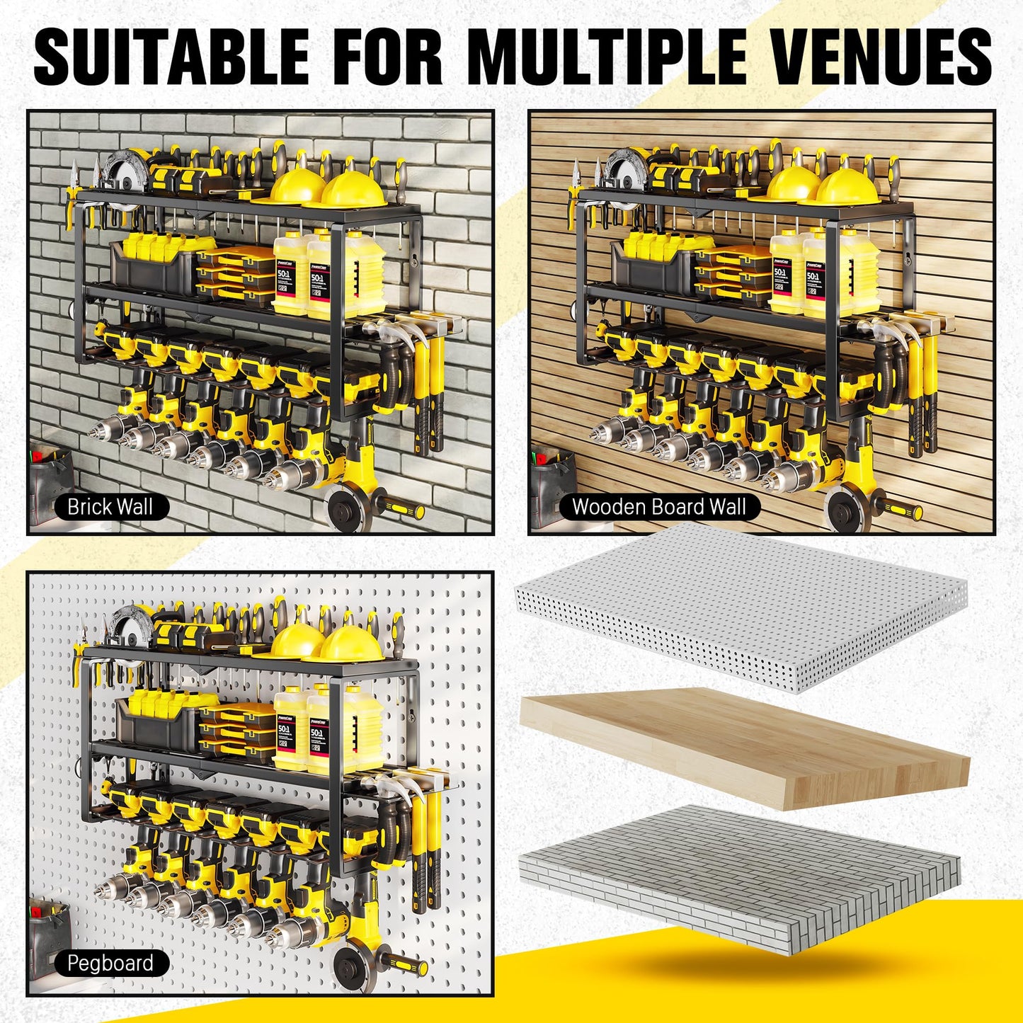 Hipidian Fathers Day Dad Gifts for Men, Power Tool Organizer Wall Mount- 300lb Capacity 3-Tier Storage Rack with 7 Drill Holders for Garage Tools, Best Birthday Gifts for Men Dad Husband
