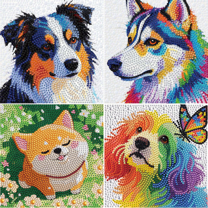 UiSdfuy Diamond Art Kits for Kids,Arts & Crafts for Kid Ages 8-12,Diamond Art for Kids,Gem Art 4 Pack Diamond Painting 6" X 6" (4-Dog)