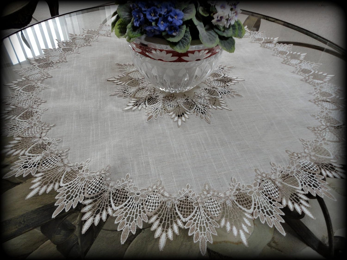 Galleria di Giovanni X-Large 33 Inch Table Topper Dresser Scarf - Neutral Earth Tones European Lace
