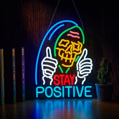 Stay Positive Skull Neon Sign for Wall Décor Dimmable USB LED Neon Light for Home Living Room Bedroom Halloween Decor Gifts
