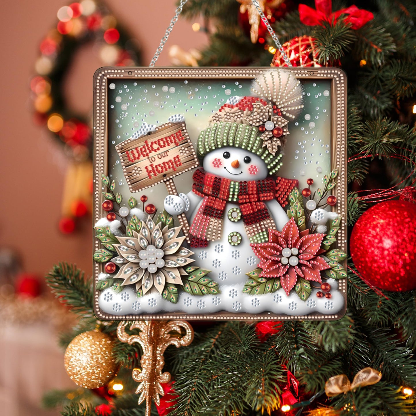 Diamond Art Hanging Kit for Adult,Special Shaped Rhinestone,DIY Acrylic Diamond Art Painting Window Pendants Home Garden Wall Hanging Kits Hanging Ornament,Double Sided. (Christmas Snowman-1)