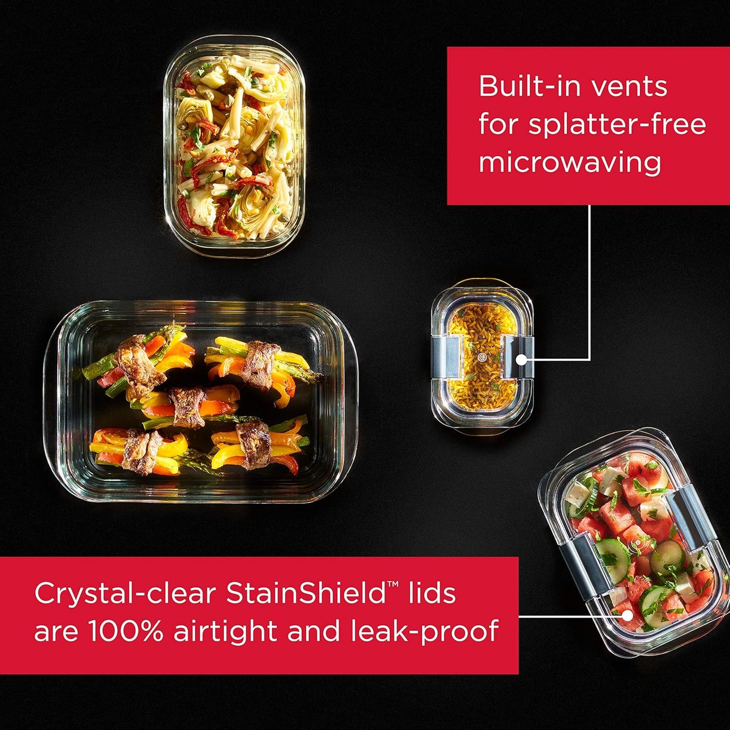 Rubbermaid Brilliance Glass Food Storage Containers - BPA-Free, Leak-Proof, 3.2 Cup, Set of 4 | Clear