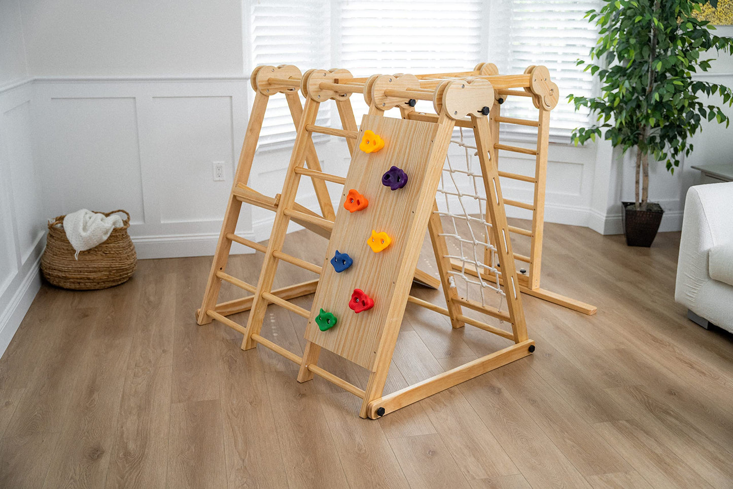 Avenlur 7-in-1 Indoor Playset for Kids 2-6 with Slide, Climbing Wall, Ladder, Net, Bars, Swing, Ring - USA