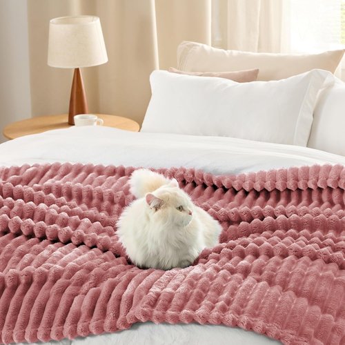 Bedsure GentleSoft California King Size Blanket - Cozy Dusty Pink Fleece Throw, 102x96 Inches