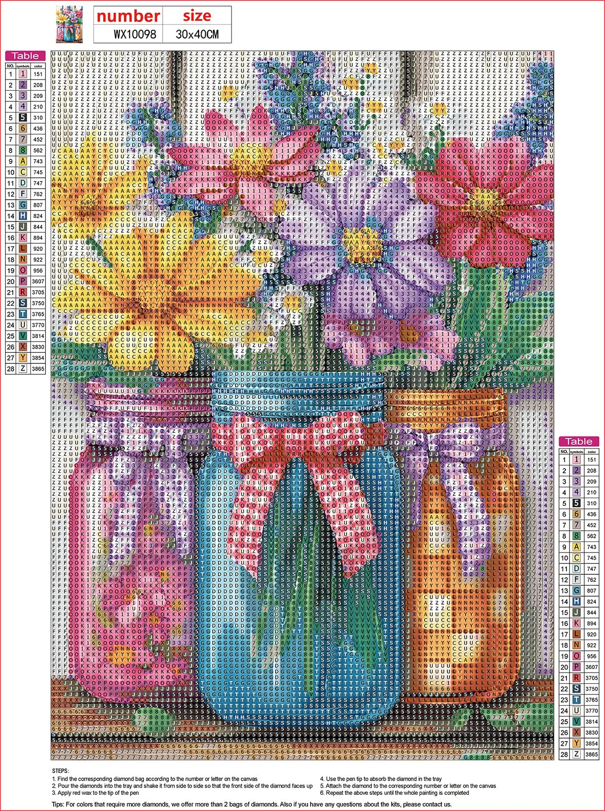 MXJSUA DIY Flowers Diamond Painting Kits for Adults, Floral Jars Diamond Gem Art Painting for Beginners, Diamond Picture with Full Round Drill Dots Craft Set Gift, 12 * 16 Inch