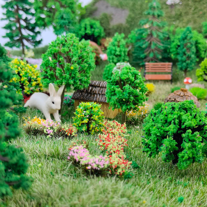 gdeplok 140 Pcs Static Grass Tufts & Miniature Flower Clusters - Artificial Grass Terrain Scenery Kit for Model Train Railway, Military Sand Table, DIY Diorama Landscape