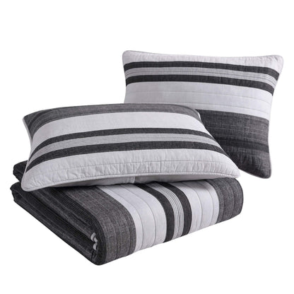 Nautica – Queen Quilt Set, Reversible Bedding with Matching Shams, Stripe Room Decor, Lightweight Bed Set, College Dorm Room Essentials (Ardmoore Grey)