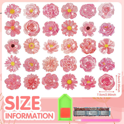 Copkim 30 Pcs Diamond Art Magnets Refrigerator Easy Art Kits Fridge Diamond Painting Magnets Stickers for Adults DIY Home Decors Flower Butterfly(Pink Flower)