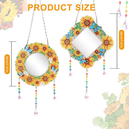 LazyFold 2Pcs Diamond Art Painting Mirror,Special Shaped Crystal DIY Diamond Suncatcher for Beginner Arts Crafts Gifts Home Decor Handmade Gift