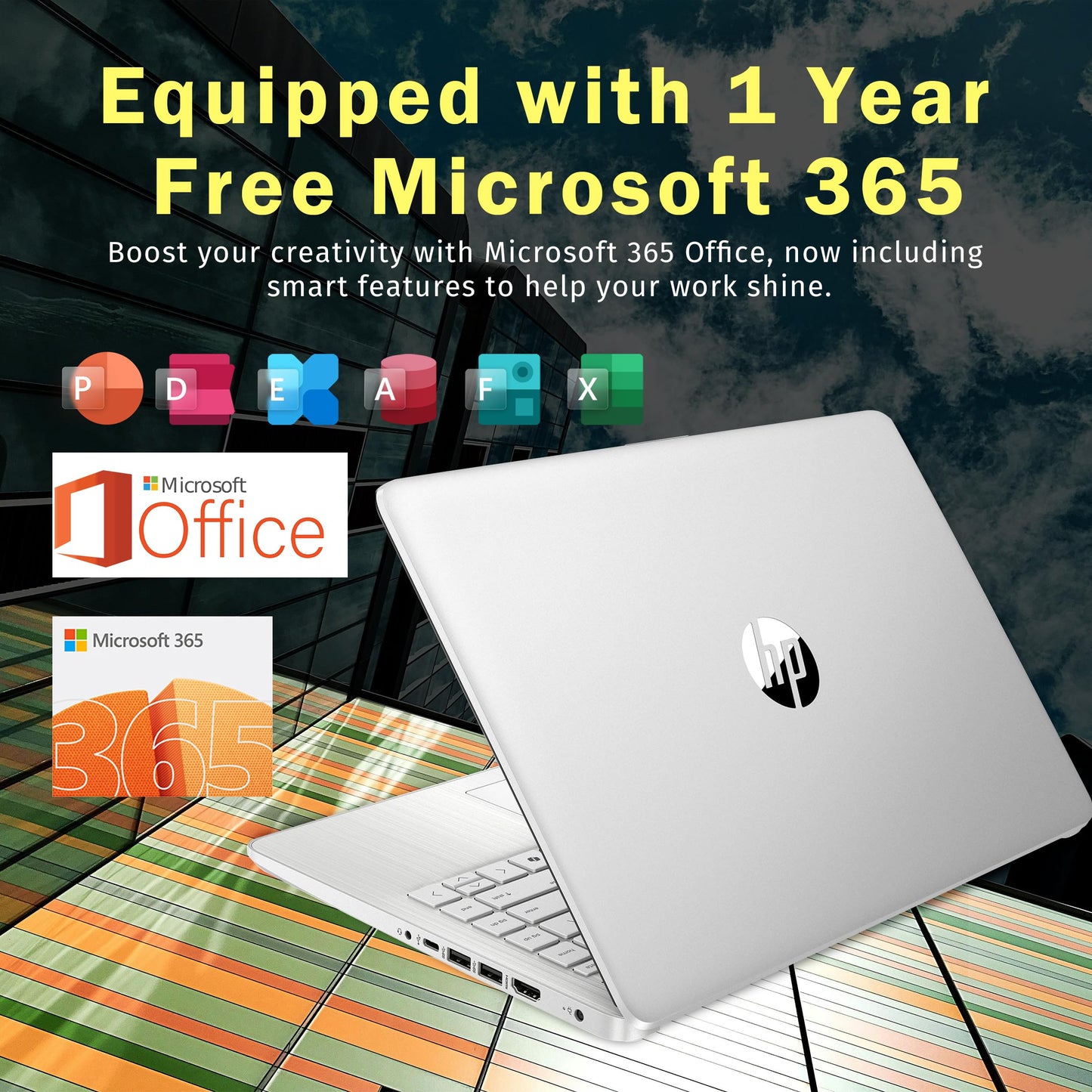 HP Stream 14" HD BrightView Laptop, Intel Celeron N150, 16GB RAM, 288GB Storage (128GB eMMC + 160GB Docking Station Set), Intel UHD Graphics, 720p Webcam, Wi-Fi, 1 Year Office 365, Win 11 S, Silver