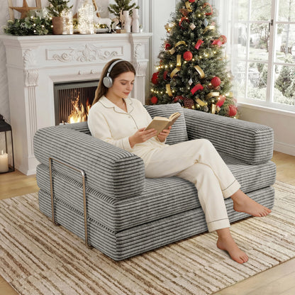 BSHOMGI Folding Sofa Bed, 4 in 1 Convertible Sofas to Lounger Comfy Floor Portable Foldable Sleeper Lazy Futon Couch Chair for Bedroom, Living Room (Light Gray, 53.15" Double Sofa)