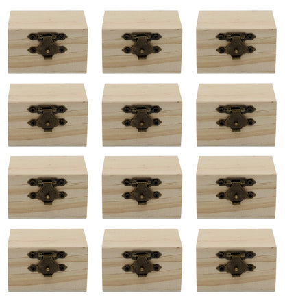 Creative Hobbies 12-Pack Mini Wooden Treasure Boxes with Locking Clasp - Unfinished Wood Treasure Chest for Party Favors, DIY Projects, Home Decor, Props, 2.3 x 1.5 x 1.5 Inches