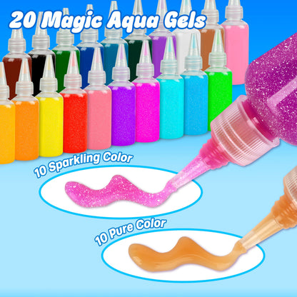 Mocoosy 20 Colors Magic Water Gel Kit for Kids, Aqua Fairy Water Elf Toy Kit with Aqua Gels & Squishy Molds, Make Your Own Squishies, DIY Squishy Maker Set Water Pets Crafts Boys Girls Birthday Gifts
