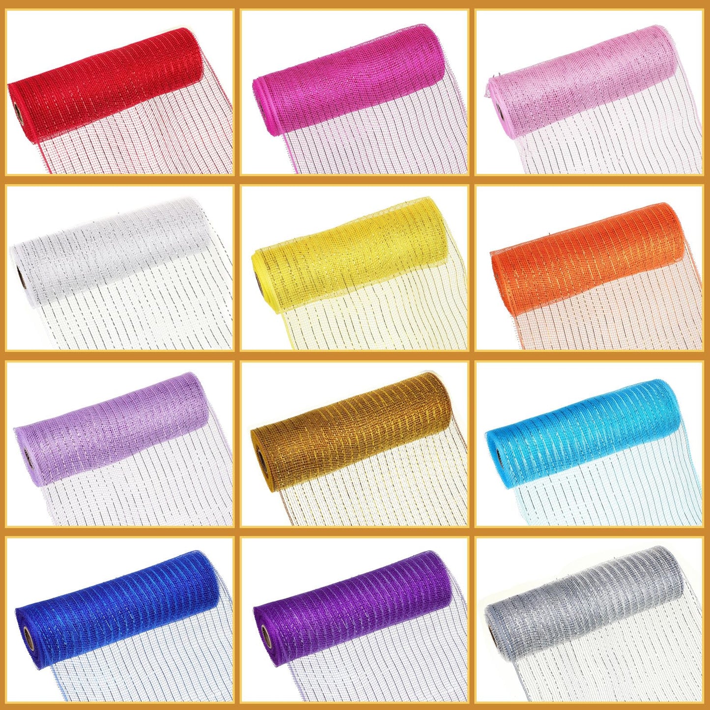 Timgle 12 Rolls 10 Inch Deco Mesh Ribbon for Wreath Making - 120 Yards Total, Metallic Mesh Foil Poly for Spring Summer Crafts, Home Door Wreaths DIY Supplies 30ft Each Roll(Modern Color)