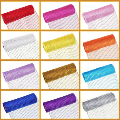 Timgle 12 Rolls 10 Inch Deco Mesh Ribbon for Wreath Making - 120 Yards Total, Metallic Mesh Foil Poly for Spring Summer Crafts, Home Door Wreaths DIY Supplies 30ft Each Roll(Modern Color)