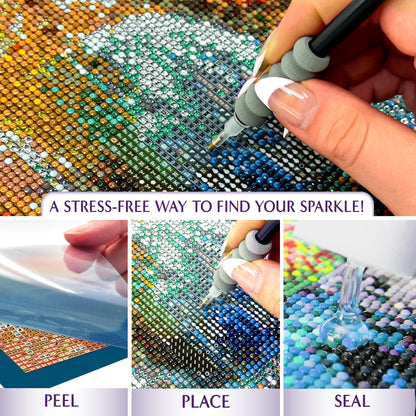 ArtSkills Diamond Painting Kit, Diamond Art on Framed Canvas with Gem Storage Case and Accessory Kit, Forest, 3 Stretched Canvas Panels, 14” x 7” Each