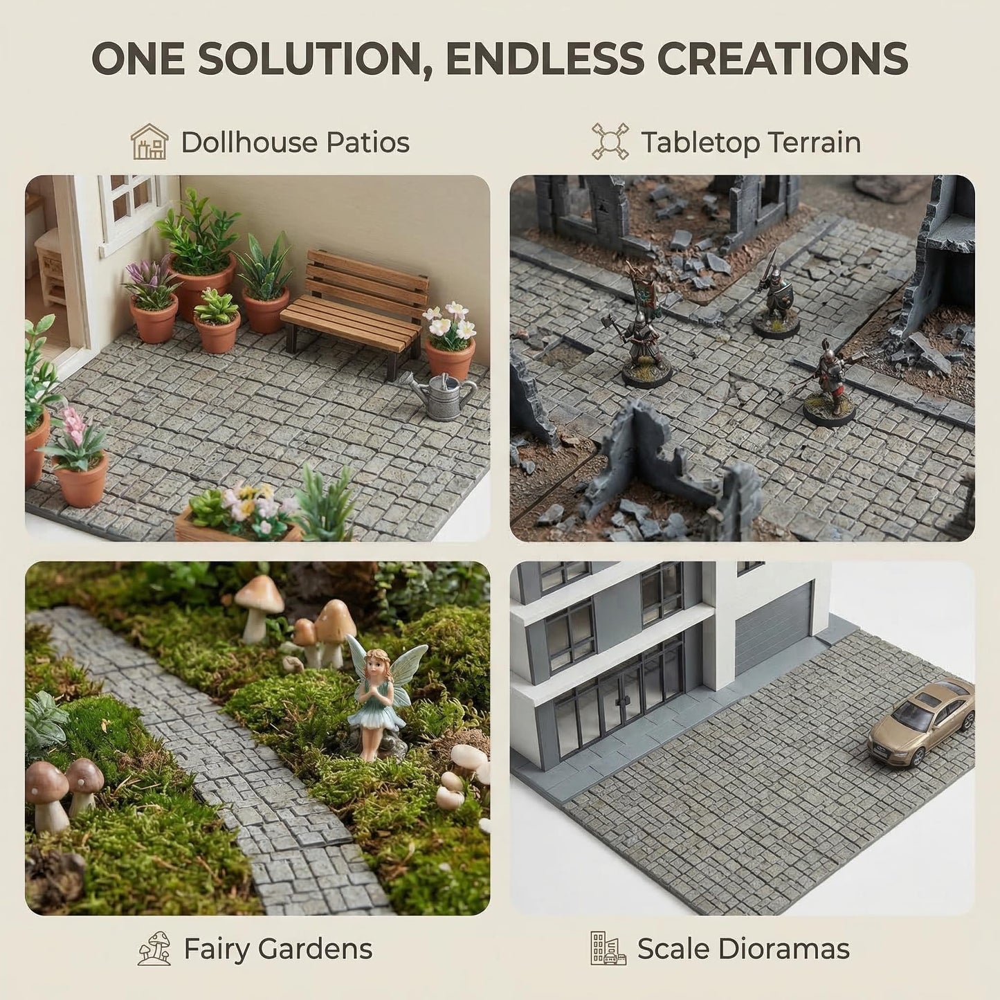 Dollhouse Flooring, Miniature Pavement Bricks, 1/12 Scale Accessories, Mini Bricks for Landscaping, 50pcs, REDUCIO!