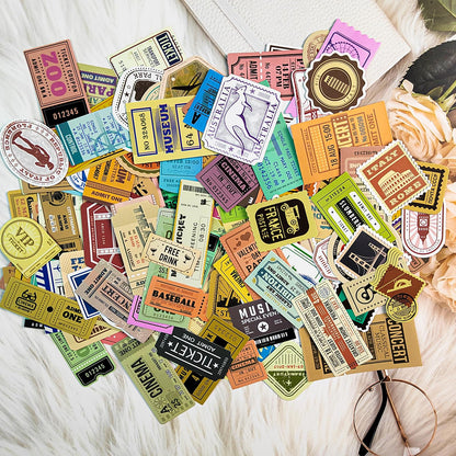 Prstincol 300 Pcs Vintage Travel Stickers Ticket Stickers for Journaling,Luggage Sticker Stub Vintage Sticker for Junk Journal Crafts Laptop Water Bottle Album Scrapbook