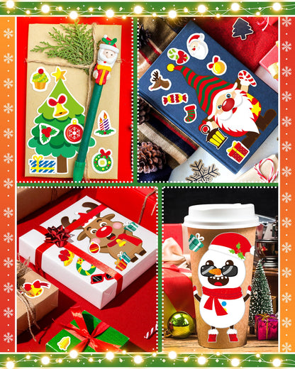Oomloid 42 Sheets Christmas Party Favor Stickers for Kids, Christmas Goodie Bag Stocking Stuffers Face Stickers, Gifts Games Activities Holiday Sticker Crafts for Kids