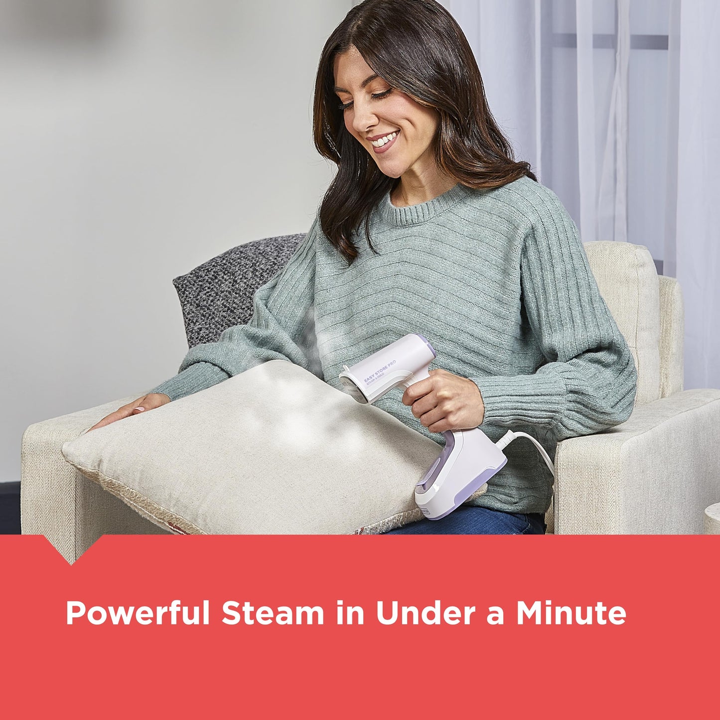 BLACK+DECKER Easy Store Pro Foldable Steamer, GS0311-0PD, 45-Second Heat Up, Extra Long Power Cord & Lint Remover Attachment, Powerful Steam Performance for Clothes, Drapes & Upholstery