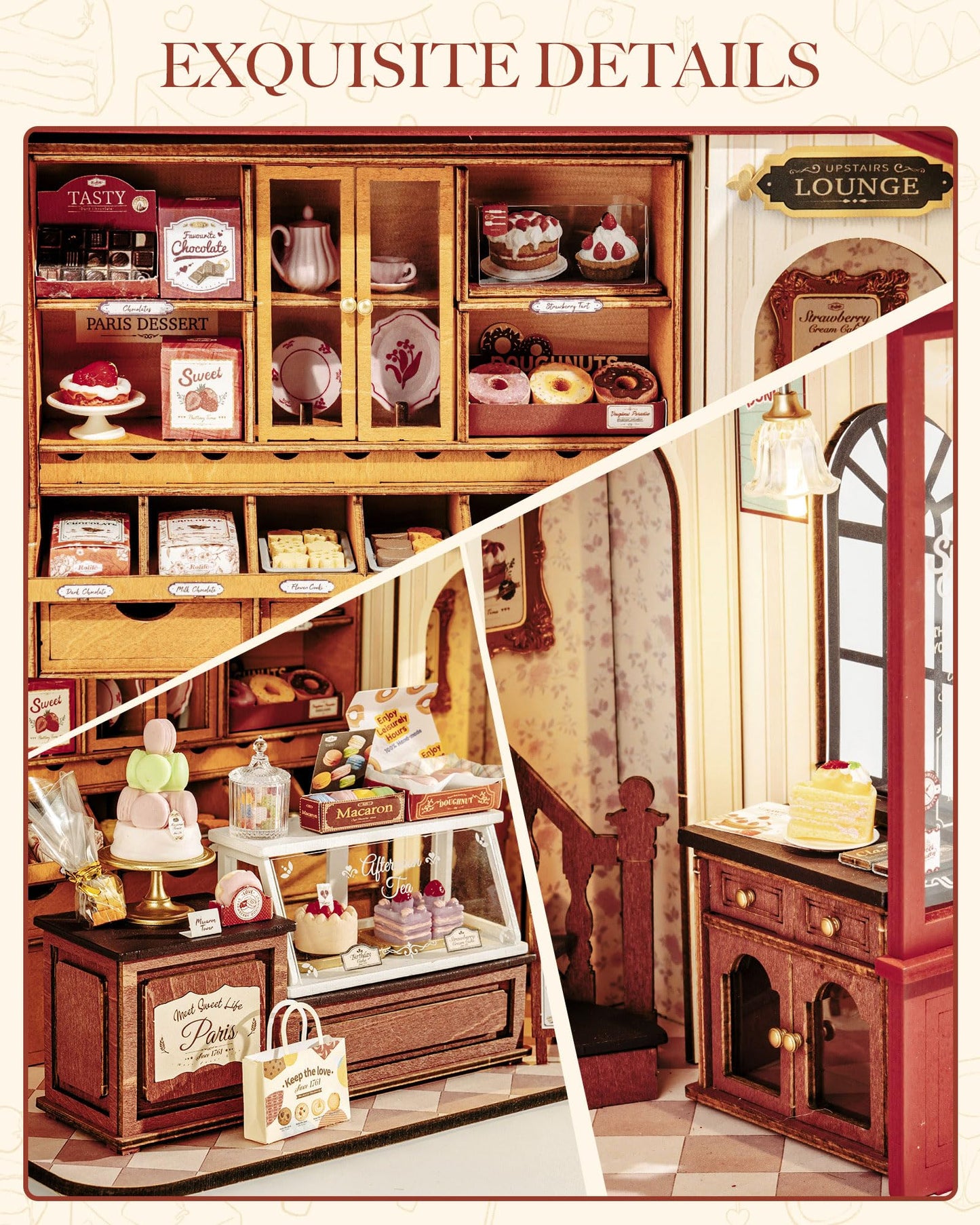 Rolife DIY Miniature House Kit Bundle - French Desset Shop & Edwardian Tea Room Booknook Kit 3D Wooden Puzzles Gift for Adults