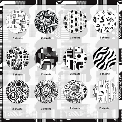 24 Sheets Black White Doodle Pattern Scrapbook Paper 12x12 Doodle Scrapbook Specialty Paper Black White Hand-Drawn Style Double-Sided Cardstock Pack for Scrapbooking Background Card Making Origami DIY