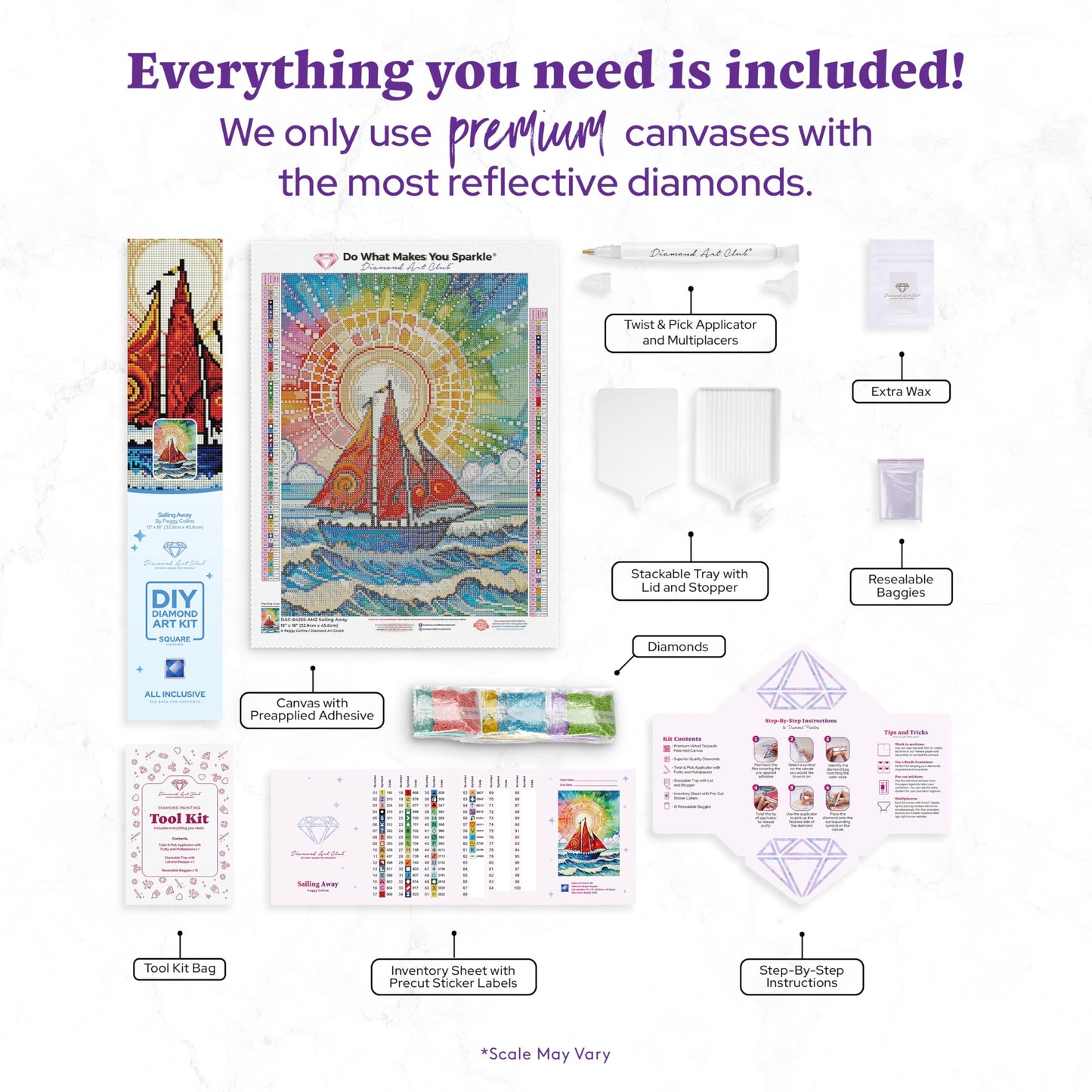 DIAMOND ART CLUB Sailing Away Diamond Painting Kit, Fun DIY Crafts for Adults, Square Diamond Art Canvas, 13" x 18" (32.9 cm x 45.6 cm)