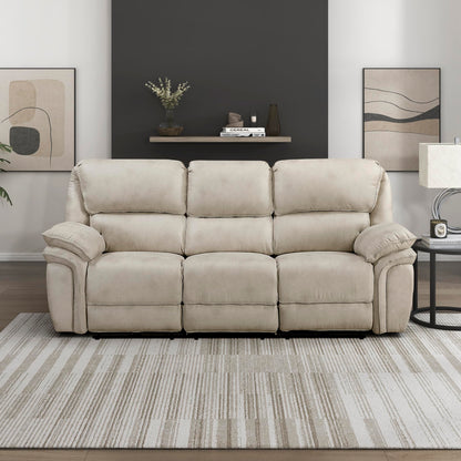 Lexicon Power Double Reclining Sofa, Polished Microfiber Wall Hugger Sofa Recliner for Living Room Comfort, Charging Port, Pillow Top Arms, Attached Cushions, Sand