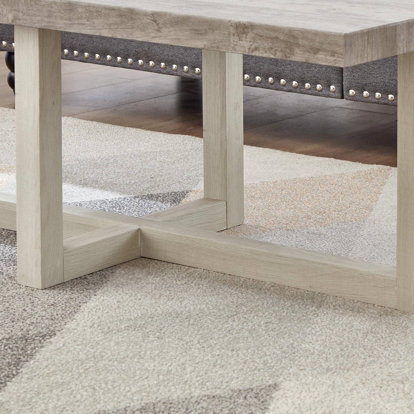 Roundhill Furniture Luno 3-Piece Coffee Table Set, Coffee Table and Two End Tables, Weathered Gray and Beige