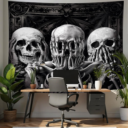 Mitpok Gothic Skull Tapestry Spooky Black Skeleton Goth Vinatge Witchy Funny Hilarious Cool Unique Wall Decor 59Hx78W Inch Halloween Wall Art Hanging Bedroom Living Room Dorm Wall Home Decor