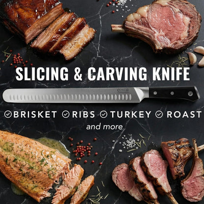 Cutluxe Brisket Knife – 12" Carving & Slicing Knife for Meat & BBQ – Razor Sharp German Steel, Sheath Included, Ergonomic Full Tang Handle Design, Fathers Day Gift For Dad – Artisan Series