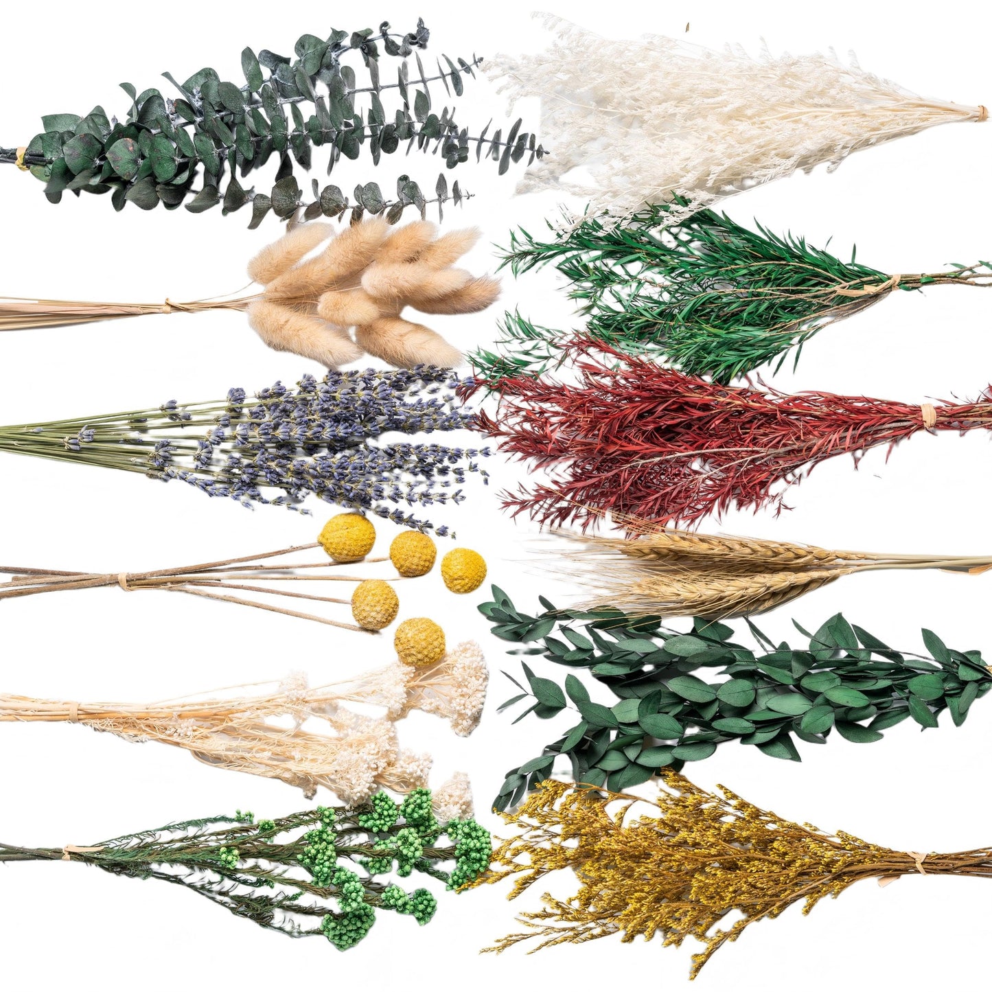 12kinds Natural Dried Flowers DIY kit ,10~12inch,Handpicked Including Lavender/Eucalyptus/Wheat,for Home Office Wedding Decor, Low-Maintenance