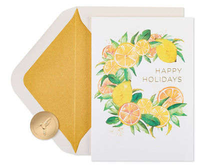 Papyrus Boxed Christmas Cards with Envelopes, Wishes of the Season, Citrus Wreath (14-Count)