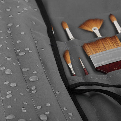 New York Central Professional Paint Brush Roll Up Case and Art Brush Organizer, Waterproof, LightWeight, Breathable and Tough, 20"X20" 3/8" Unrolled, Gray with Black Piping