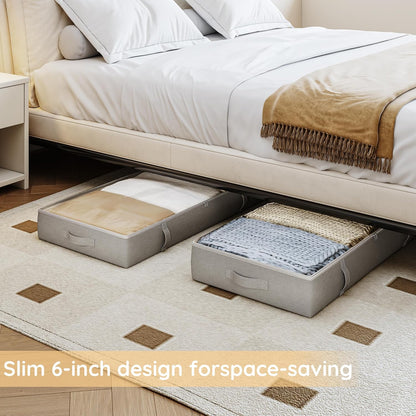 Vailando Under Bed Storage Containers, 6 Inches Tall Clothes Storage Box with Sturdy Handles, Foldable, Gray, 2-Pack