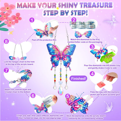 Crafts for Girls 8-12, Diamond Art Kits for Girls Ages 10-12, 3 PCS Diamond Art, DIY Suncatchers & Wind Chime Kits for Kids, Great Arts & Crafts Birthday Gift, Pretty Home/Garden/Backpack décor