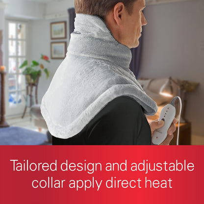 Sunbeam Contoured Heating Pad for Neck & Shoulder Pain Relief with Auto Shut Off Moist Heating Option 22 x 19 Grey