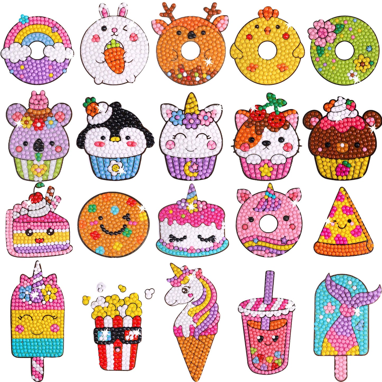 Cymbana Diamond Painting Kits for Kids 20 Pcs Desserts Contains Cupcake, Donut, Ice-Cream, Popcorn, Cookies