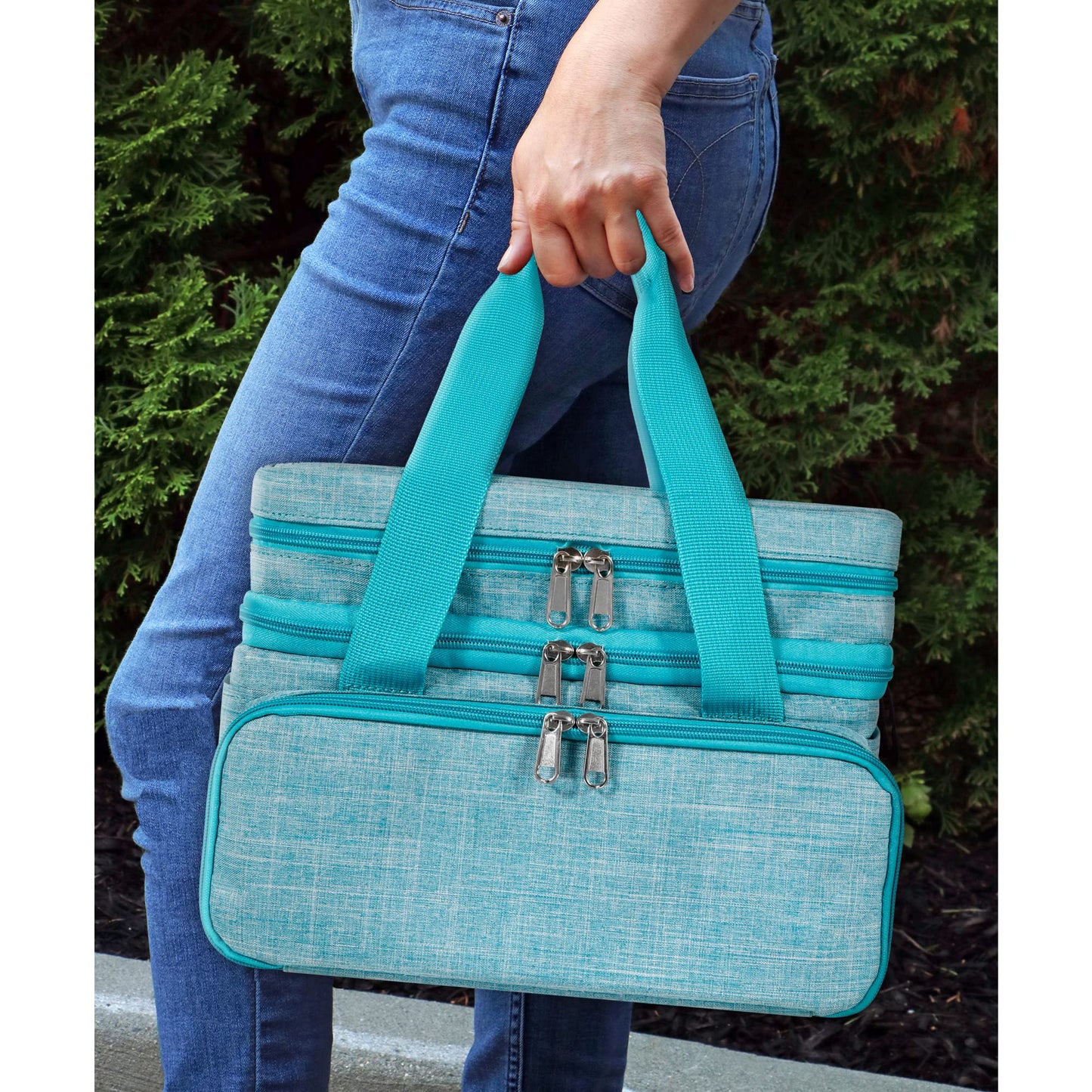 SINGER Sewing Accessories Organizer (Bag Only) – Double Layer Portable Sewing Storage Bag | 2 Detachable Pouches and 18 Compartments, Large Sewing Supplies & Crafting Carry-all (Teal)