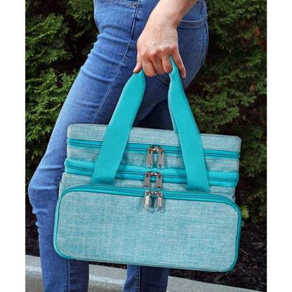 SINGER Sewing Accessories Organizer (Bag Only) – Double Layer Portable Sewing Storage Bag | 2 Detachable Pouches and 18 Compartments, Large Sewing Supplies & Crafting Carry-all (Teal)